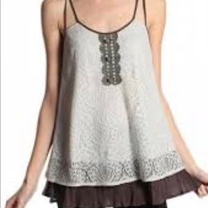 Anthropologie A'Reve Romantic Lace Tank - Grey/Brown